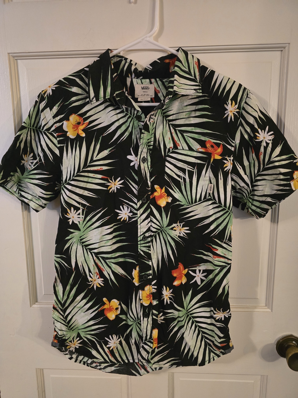 Vans Black Tropical Floral Button-Down Shirt with Green Palms #342